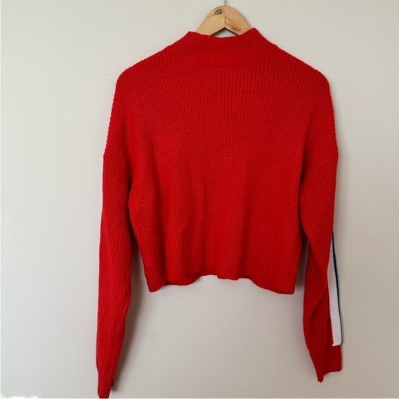 H&M Divided Bright Red Crop Turtleneck Sweater with Blue/White Sleeves - Size XS - Picture 3 of 7